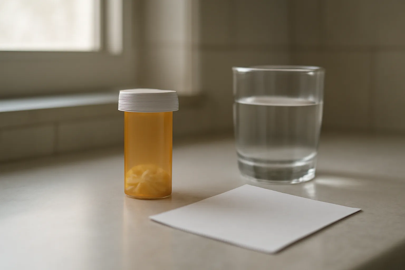 Morning bathroom counter scene representing the first month of enclomiphene treatment
