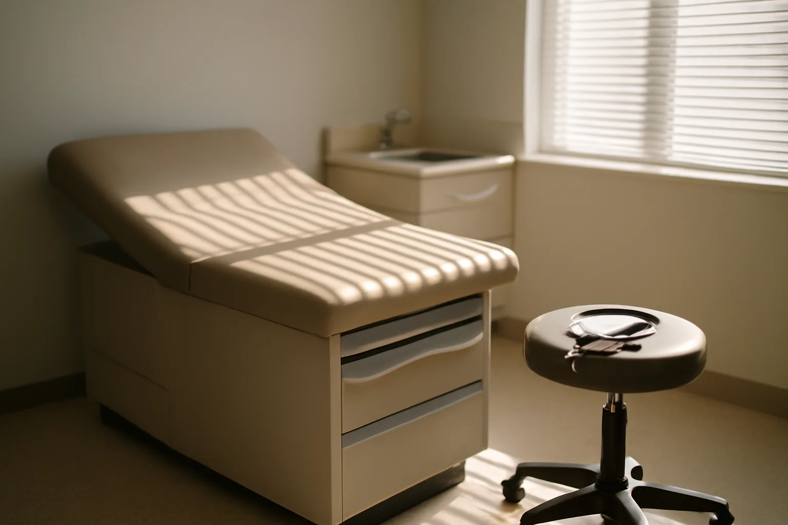 Empty clinical exam room representing careful evaluation before starting enclomiphene therapy