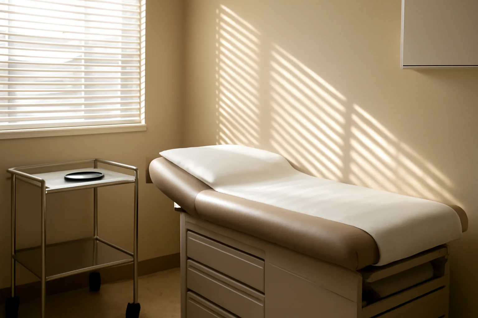 Quiet clinical exam room representing enclomiphene research and testosterone treatment review
