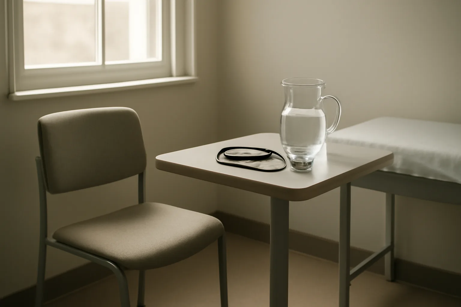 Empty clinical exam room representing a consultation about enclomiphene and pregnancy questions
