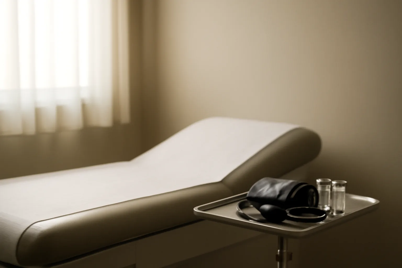Empty clinic exam room representing long term monitoring for enclomiphene use