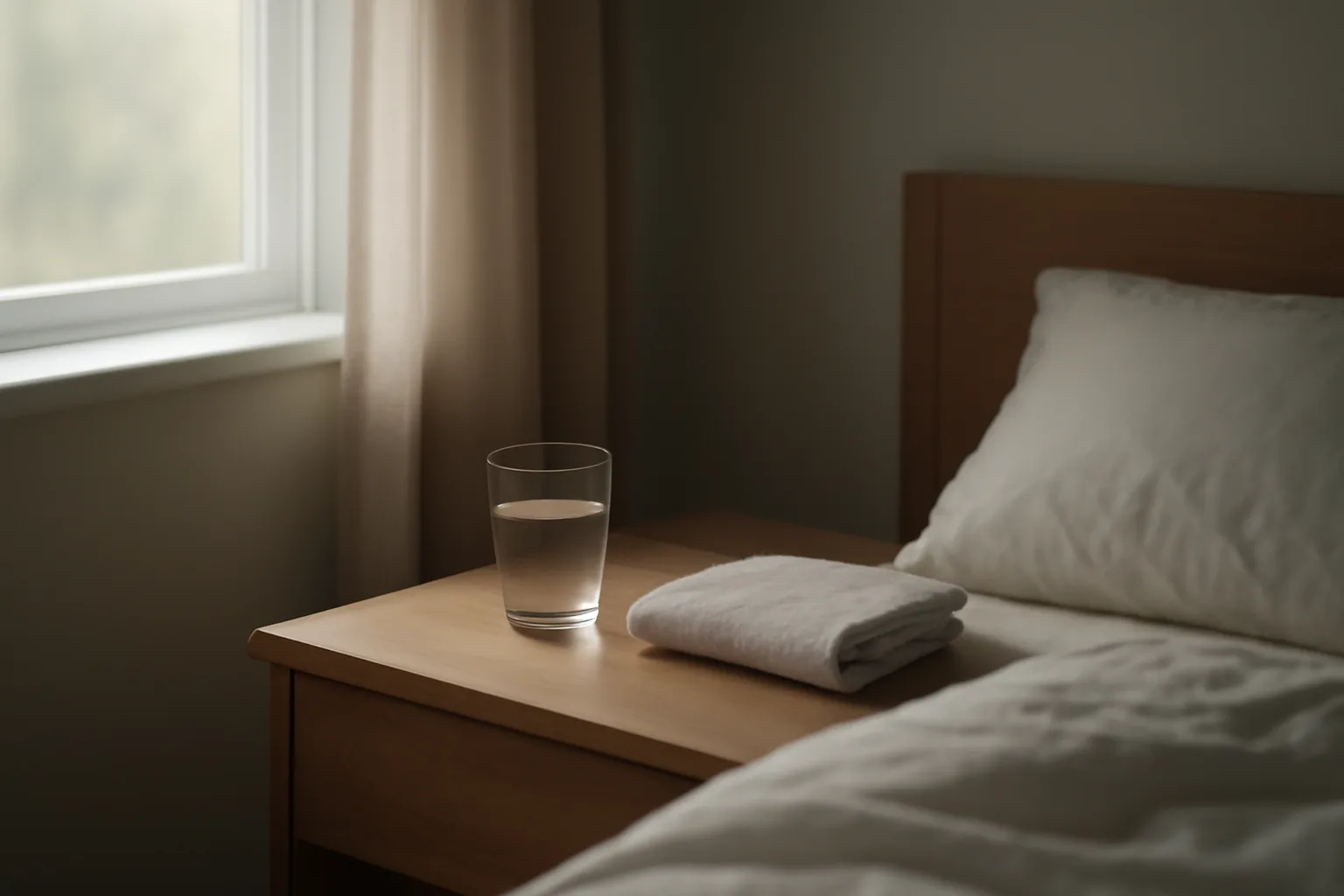 Sunlit bedroom nightstand scene suggesting a morning after stopping a medication routine